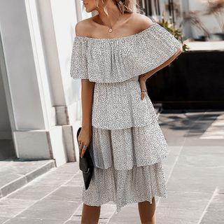 Off-shoulder Dotted Midi Sundress