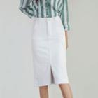 Slit-front Fray-hem H-line Skirt