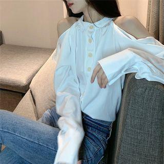 Plain Cold-shoulder Blouse White - One Size