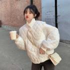 Large Lapel Plaid Jacket Cream - One Size