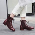 Genuine Leather Lace-up Low Heel Short Boots