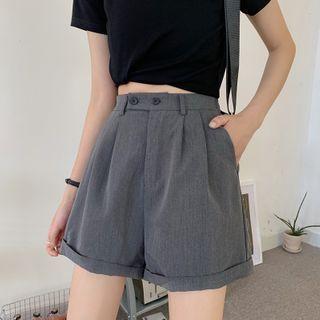 High-waist Plain Roll Up Dress Shorts