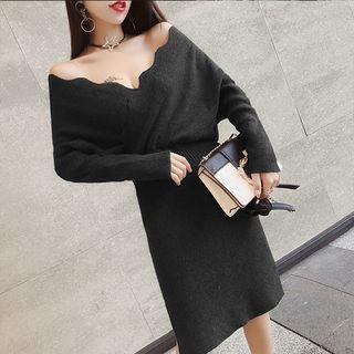 Scalloped Edge Midi Knit Dress