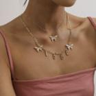 Alloy Love Lettering Butterfly Pendant Layered Choker Necklace