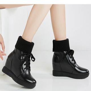 Lace-up Hidden-wedge Short Boots