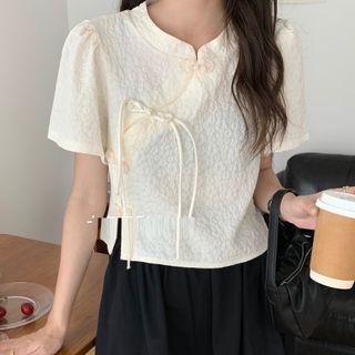 Short-sleeve Frog-button Blouse Almond - One Size