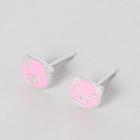 925 Sterling Silver Pig Earring 1 Pair - Pink & Silver - One Size