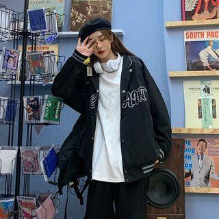 Lettering Print Baseball Jacket