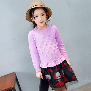 Long-sleeved Printed Panel Mesh Sheath Dress