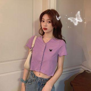 Short-sleeve Butterfly Embroidery Top