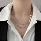 Freshwater Pearl Layered Chain Necklace Silver - One Size