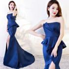 Strapless Ruffle Sheath Evening Gown