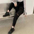 High-waist Distressed Drawstring-cuff Pants