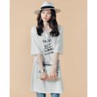 V-neck Elbow-sleeve Lettering T-shirt Dress