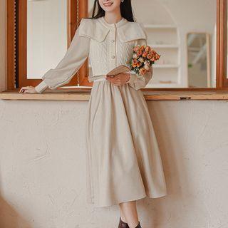 Long-sleeve Cable-knit Panel Midi Dress