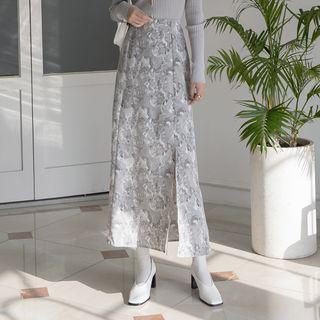 Deep-slit Printed Maxi Skirt