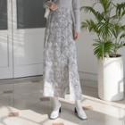 Deep-slit Printed Maxi Skirt