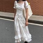 Short-sleeve Ruffle Hem Midi Dress / Mini Dress