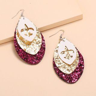 Sequined Layered Dangle Earring 1 Pair - Kc Gold - Rose Pink - One Size