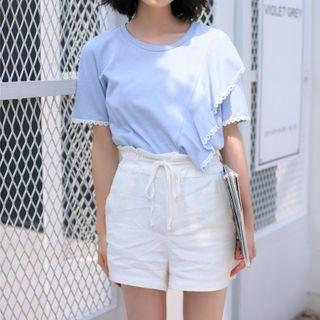 Short-sleeve Ruffled Crochet Trim T-shirt