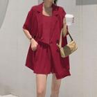 Set: Short-sleeve Blouse + Camisole Top + Shorts