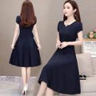 Split-neck Short-sleeve A-line Dress