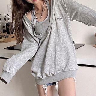 Lettering Sweatshirt / Halter-neck Top Set Of 2: Sweatshirt & Vest - One Size