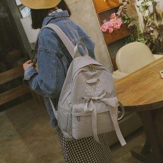 Bow-accent Lettering Nylon Backpack