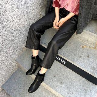 Coated Brushed-fleece Lined Straight-cut Pants
