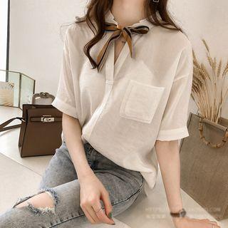Elbow-sleeve Pocket Detail Blouse