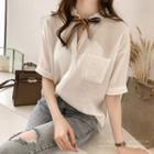 Elbow-sleeve Pocket Detail Blouse