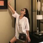 Short-sleeve V-neck Loose Fit Plain T-shirt