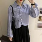 Long-sleeve Ruched Striped Cropped Shirt