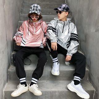 Couple Matching Contrast Trim Hooded Windbreaker
