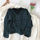 Mock-two Plaid Long-sleeve Loose-fit Shirt Green - One Size