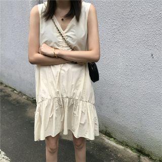 Sleeveless Drawstring Frill Trim Mini Dress