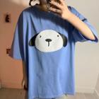 Elbow-sleeve Dog Print Oversize T-shirt