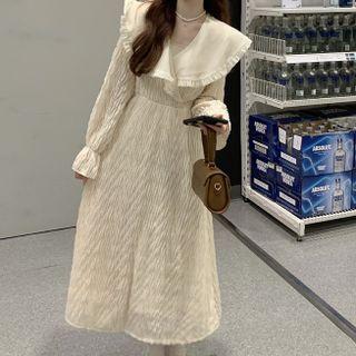 Long-sleeve Sailor Collar Midi A-line Dress Almond - One Size