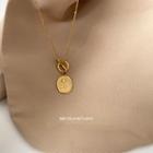 Flower Oval Pendant Necklace E284 - Gold - One Size