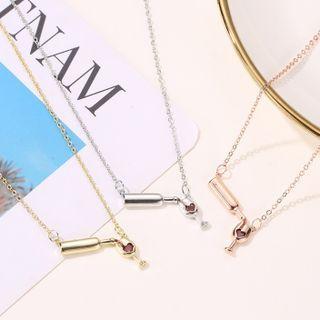 Wine Rhinestone Pendant Alloy Necklace