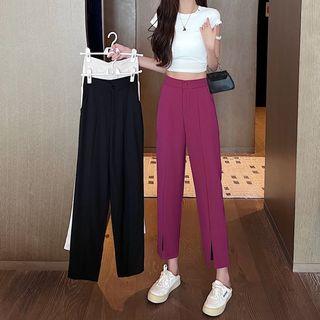 High-waist Wide-leg Slit Cropped Dress Pants