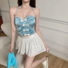 Halter-neck Bow Camisole Top / A-line Skirt / Cardigan