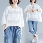 Embroidered Oversize 3/4-sleeve T-shirt