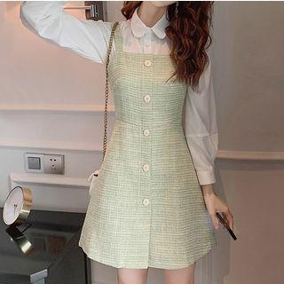 Long-sleeve Shirt / Tweed Pinafore Dress / Set