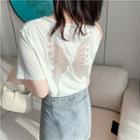 Short Sleeve Butterfly Embroidered T-shirt