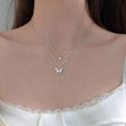 Rhinestone Butterfly Layered Necklace Silver - One Size