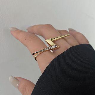 Lightning Rhinestone Alloy Double Ring