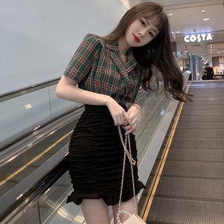 Double Breasted Plaid Shirt / Mini Skirt