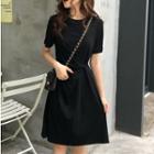 Lace Up Crew-neck Short-sleeve A-line Dress