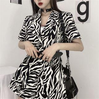 Zebra-print Lapel Collar Short-sleeve Blazer
